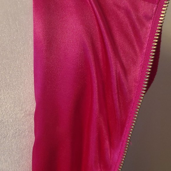 FUCSIA PINK PEPLUM Top Exposed Gold Zipper Feature Office Siren Dressy Party Top - Picture 9 of 9